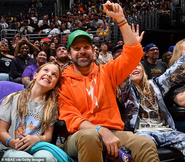 The Ted Lasso star was photographed enjoying a basketball game between the New York Liberty and Los Angeles Sparks with his son Otis, 10, and daughter Daisy, 7