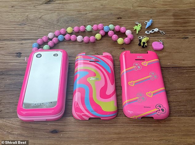 The Barbie Flip Phone has a classic clamshell design and comes with two interchangeable backs - a vintage 