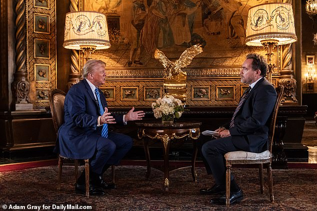 Trump spoke to DailyMail.com in the lavishly decorated living room at Mar-a-Lago