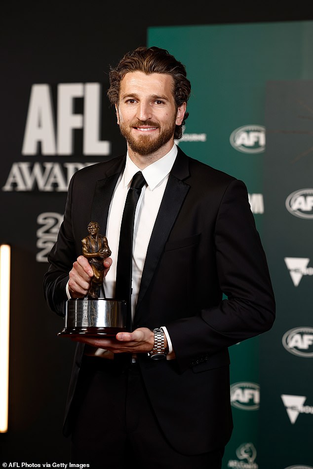 The AFL player was neck and neck with 28-year-old Western Bulldogs captain Marcus Bontempelli (pictured), who took home the event's other most prestigious award.