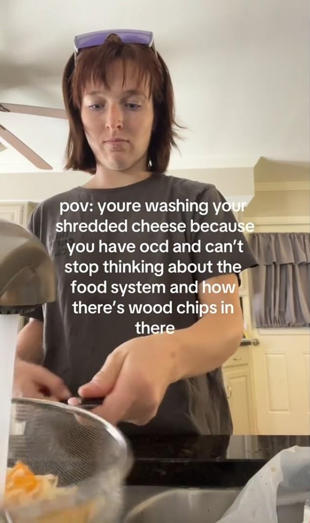 In a TikTok video, user Amaya Stowers shows how she rinses and drains a handful of grated cheese because 