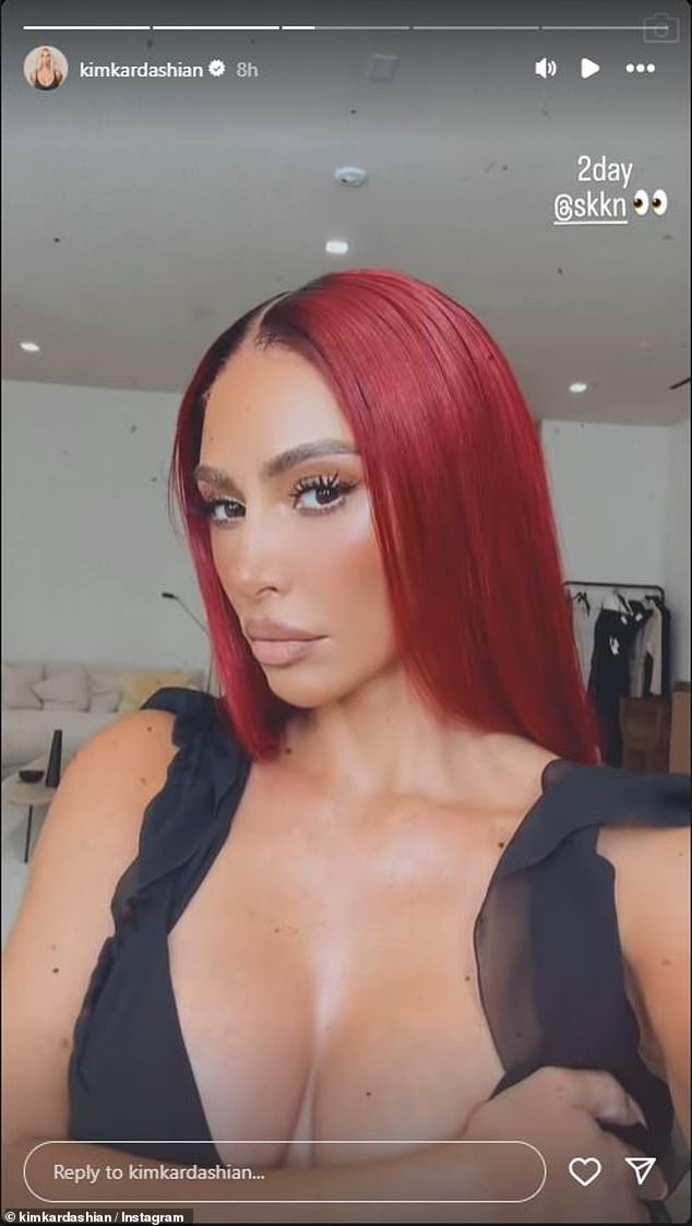 The 43-year-old businesswoman revealed that the electric red locks were meant for a shoot day for her skincare and makeup brand, SKKN by Kim Kardashian