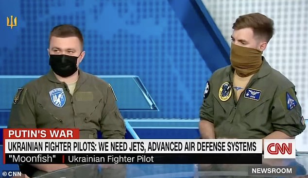 Ukrainian Lt. Col. Oleksii Mes, 31, left, pictured during a speech on the US news channel CNN