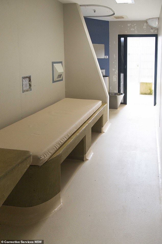 He is angry after a limit was placed on the number of trays of documents he is allowed to have in his cell. Pictured is the inside of a cell within the HRM unit