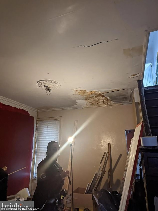 The alarming images show cracked ceilings and debris in several rooms