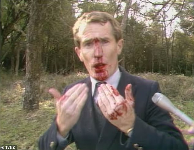 Vaughan worked at the forefront of New Zealand news for almost 40 years and became infamous when he was punched live on radio by politician Bob Jones in a shocking broadcast (pictured)