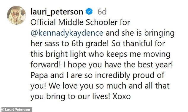 Lauri, who adopted Waring's daughter Kennady nine years ago, posted a photo on Instagram on Friday of her granddaughter celebrating an educational milestone