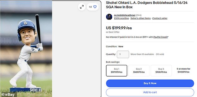 For comparison, a regular Ohtani Dodgers bobblehead costs $199 on the e-commerce site