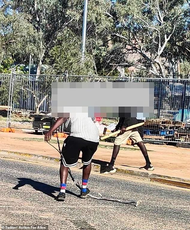 Violence broke out on the streets of Alice Springs on Sunday afternoon as armed groups attacked each other with pickaxe handles, an axe, sticks and other improvised weapons