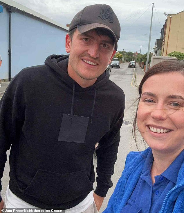 Harry Maguire was previously spotted posing with fans outside an ice cream parlour in the seaside town of Mablethorpe, near Skegness, Lincolnshire