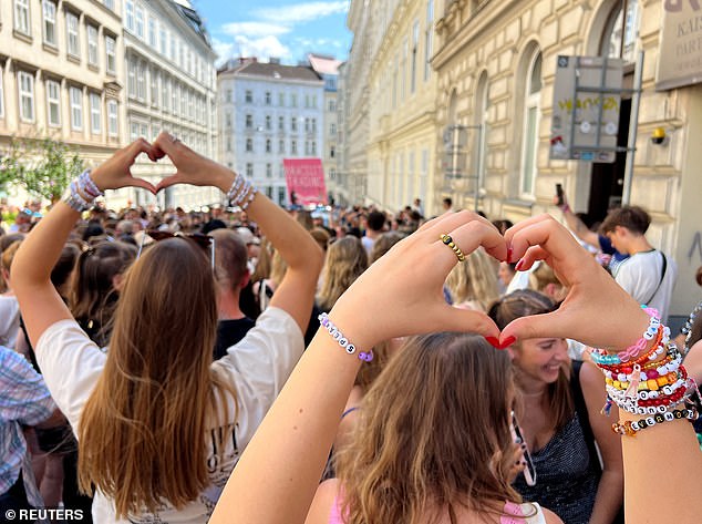 "Swifts" gather in Vienna at Corneliusgasse after government confirmed planned attack on venue and cancellations of Taylor Swift concerts in Vienna