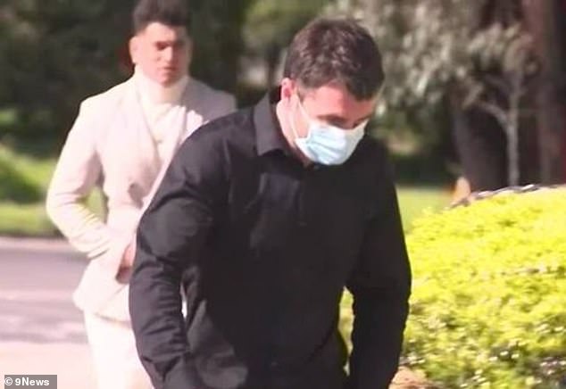 Matthew Newbould (pictured in a black shirt) pleaded guilty to the theft of the 20kg gorilla from a retirement home in St Helena, north-east of Melbourne, on June 6