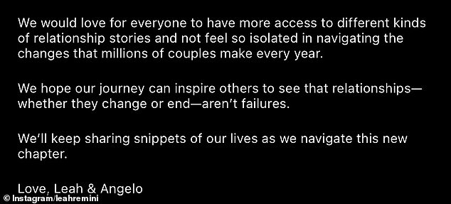 The statement explained: 'So, the big question is: why? Simply put, we both changed, as people do, and we got used to playing roles that no longer suited us.'