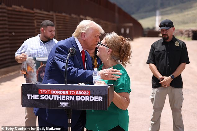 Trump was at the Arizona border with Mexico last week, where he met with grieving mothers of children killed by illegal immigrants as he outlined his plans for crime and security