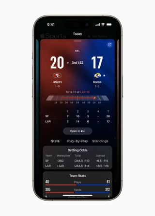 An iPhone that displays in-app scores and betting odds