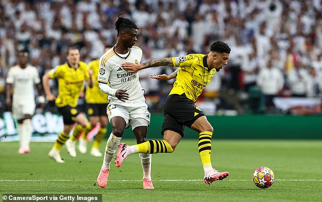 Winger Sancho (right) pictured while playing for Borussia Dortmund on loan last season