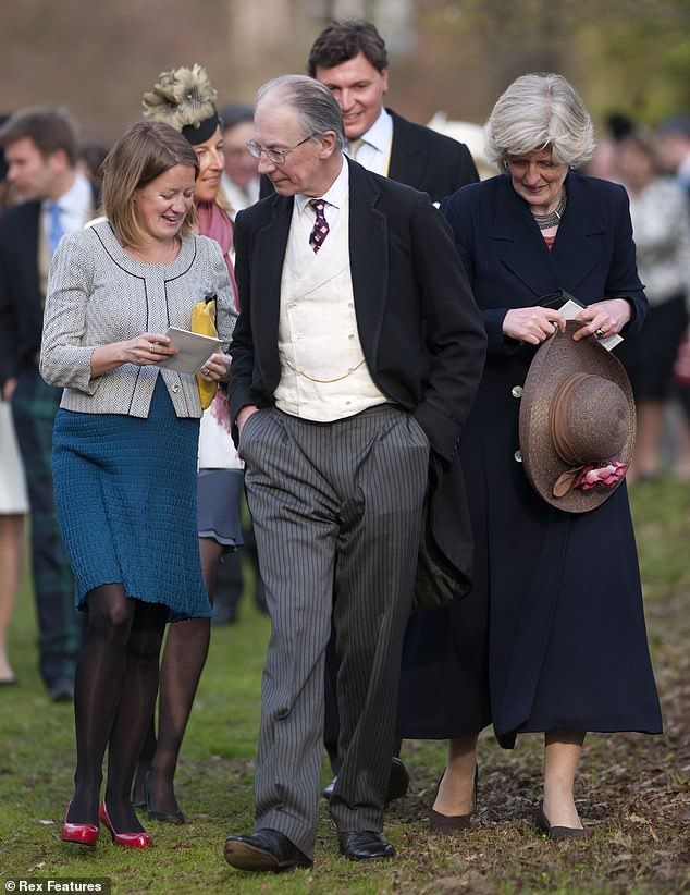 Lord Fellowes with Lady Jane Fellowes (right) and their daughter Laura Jane Fellowes (left) at the wedding of William Duckworth-Chad and Lucy Greenwell in Sudbourne, Suffolk, in 2011