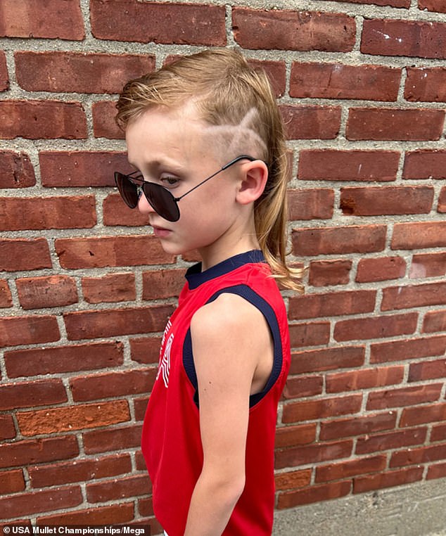 Brody Byrne of South Boston, Massachusetts, who took second place at the USA Mullet Championships, with his mullet "Her 2 Party"