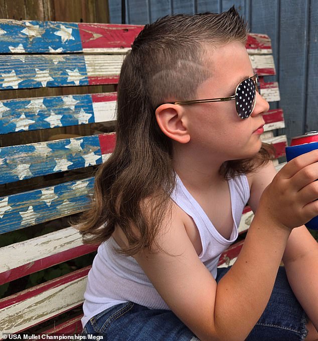 Gauge Bradley of Trevose, Pennsylvania, with his mullet "Lightning and the Thunderda"