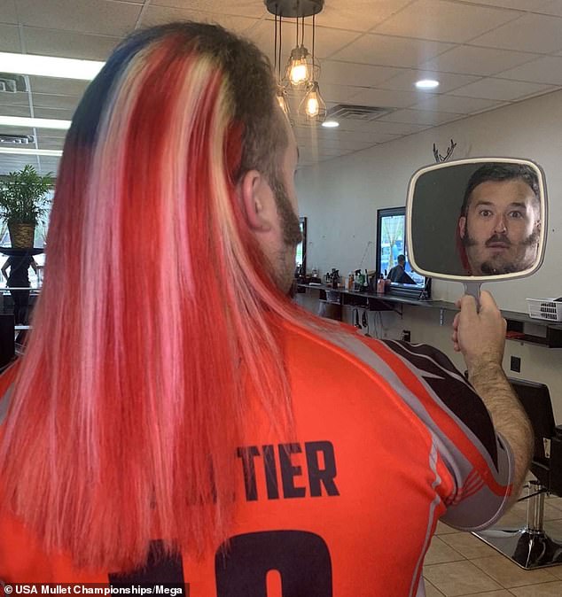 Tyler Mortier of Fond du Lac, Wisconsin, with his mullet "Father Mullet"