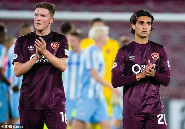 Blair Spittal and Yan Dhanda greet fans after their Europa League elimination midweek