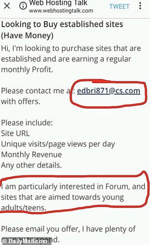 One published screenshot showed a post from user 'edbri871' who was 'looking to purchase sites that are established and provide a regular monthly profit'