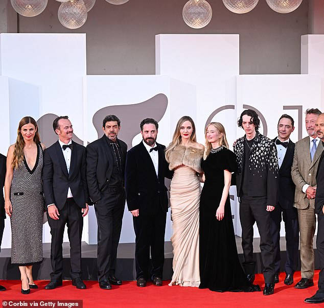 (L-R) Janine Jackowski, Jonas Dornbach, Pierfrancesco Favino, Pablo Larrain, Angelina Jolie, Alba Rohrwacher, Kodi Smit-McPhee, guest, Haluk Bilginer