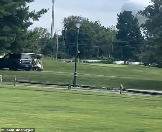 The short video shows the vehicle speeding onto the grass, passing a golf cart and narrowly missing another at the Deerfield Golf Club in Newark, Delaware, around 2:20 p.m. on August 29.