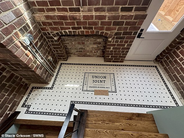 To maintain the school's vintage aesthetic, Stacie and Sean decided to keep some of the original flooring