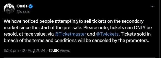 The band have now also spoken out against the shameless money-grabbers - saying the tickets will be cancelled by the promoters