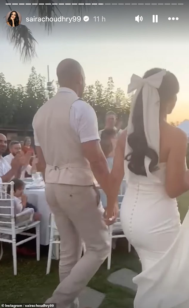 The couple exchanged vows on the Greek island surrounded by close family and friends, and walked into their reception to the tune of Bruno Mars' Finesse