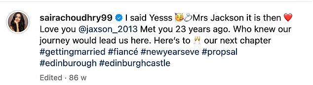 The wedding comes less than two years after Saira announced her engagement to Marc Jackson, following his proposal at Edinburgh Castle in 2022