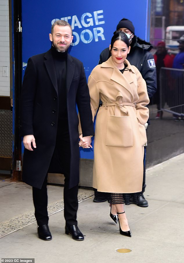 Chigvintsev celebrated his second wedding anniversary with wife Nikki Garcia, 40 - who previously wrestled in WWE under the name Nikki Bella - three days ago. Pictured in NYC in 2023