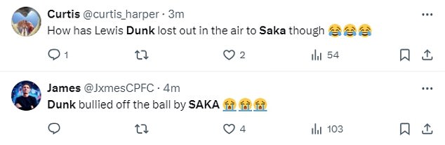 1725108503 828 Arsenal fans claim Lewis Dunk was bodied by Bukayo Saka