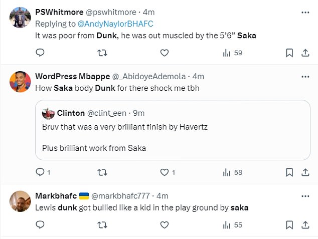 1725108513 683 Arsenal fans claim Lewis Dunk was bodied by Bukayo Saka