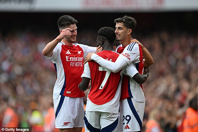 Kai Havertz (right) gave the home side the lead after good work from Bukayo Saka (centre)