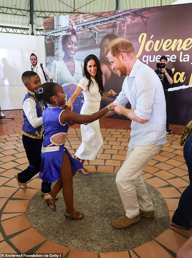 Meghan and Prince Harry at the Unidad Recreativa El Vallado on August 18 in Cali, Colombia