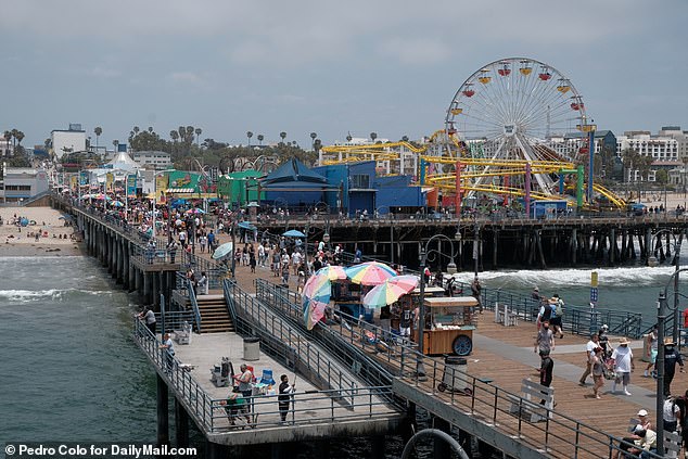 Swimming is prohibited within a hundred yards of the Santa Monica Pier (pictured) and Topanga Canyon Beach in Malibu