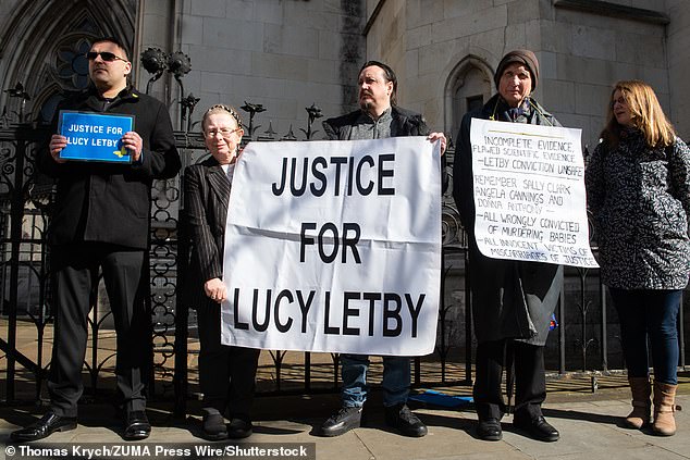 Supporters of ex-nurse Lucy Letby protest outside the High Court in London during her appeal.