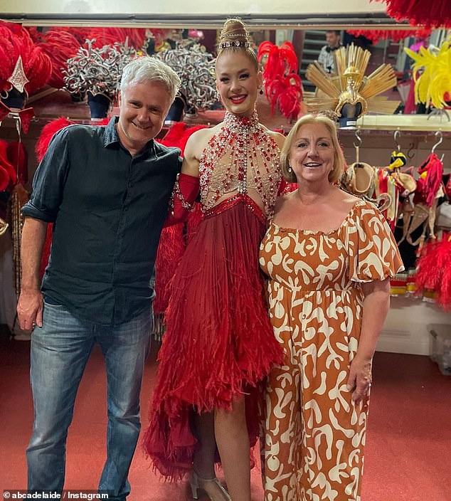 ABC Adelaide radio presenters Jules Schiller (left) and Sonya Feldhoff (right) took a $135,000 taxpayer-funded trip to the Paris Olympics but spent their time chatting to a Moulin Rouge dancer (centre) instead of commentating on sport, it has been claimed