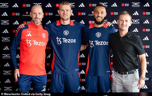 Manchester United confirmed the double signings of Matthijs de Ligt (centre left) and Noussair Mazraoui (centre right)