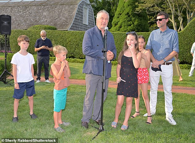 The 66-year-old Beetlejuice actor and English footballer David Nugent held a Q&A with Will Reeve, the son of the iconic movie star the documentary is about (pictured from left are Rafael, Romeo, Alec, Carmen and David Nugent)