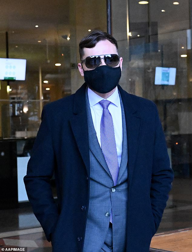 A young woman has told a jury that three friends of a man she met on Tinder showed up at her apartment unannounced and gang-raped her as she stepped out of the shower. Adam Kabbout was photographed outside court on Wednesday