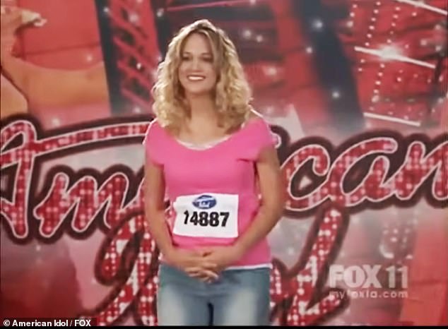 Underwood during her audition for American Idol in 2004, before winning the show's fourth season, which aired in 2005