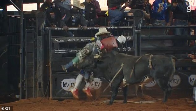 Elijah Monnett of Utah is attacked by a bull known as 'Mickey Mouse' during the 31st Barretos International Rodeo in Barretos, São Paulo on Thursday