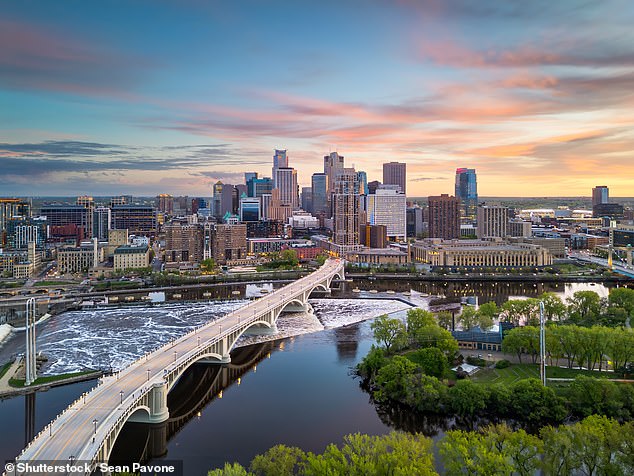 Climate change will reshape America’s cities in the coming years. Areas like Minneapolis (pictured), Indianapolis, Milwaukee, Providence and Las Vegas are cited as the largest metro areas expected to experience the largest proportional exodus due to flood risk.