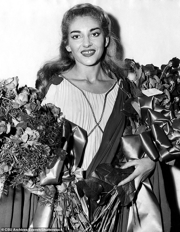 Callas receives flowers after her performance in Norma at the Lyric Opera Company of Chicago, 1954