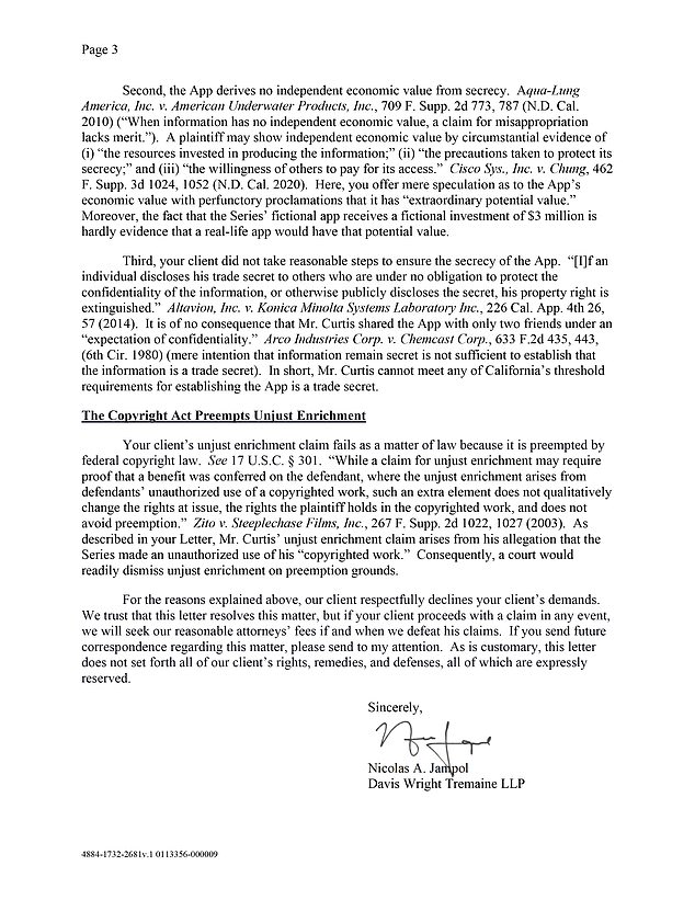 On May 24, Skydance's attorneys responded with their own letter rejecting the claims