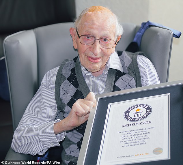 John Tinniswood was born in Liverpool on August 26, 1912, the year the Titanic sank, and became the world's oldest living man in April. He says there's nothing special about him