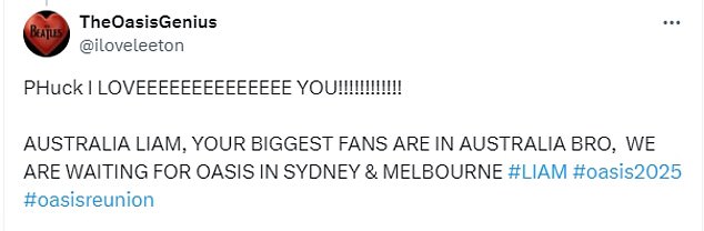 Aussie Oasis fans go wild and call for band to